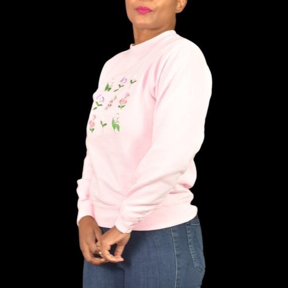 Vintage PBJ Embroidered Sweatshirt Pink Flowers Floral Garden 80s Pastel Small - Picture 13 of 16